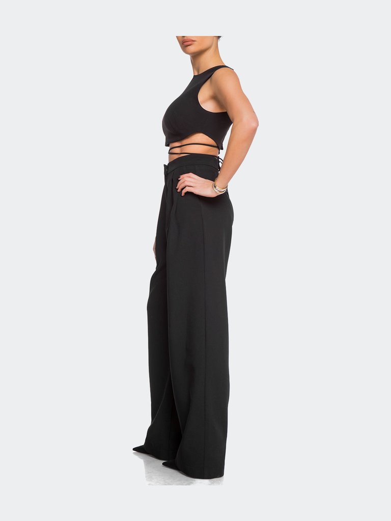 Black pleated wide-leg pants