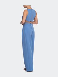 Blue Pleated Wide-Leg Pants