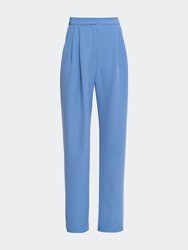 Blue Pleated Wide-Leg Pants