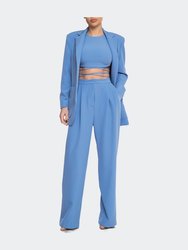 Blue Pleated Wide-Leg Pants - Blue