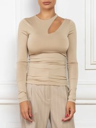 Cut Out Long Sleeve Top - Beige