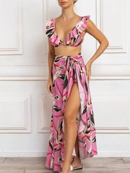 Dominicana Frill Beach Wrap Skirt Sarong - Pink
