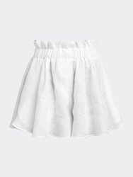 High Waist Linen Flowy Shorts - White - White