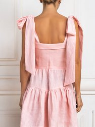 Linen Frill Tie Shoulder Mini Dress - Pink