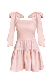 Linen Frill Tie Shoulder Mini Dress - Pink - Pink