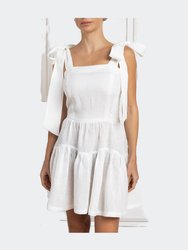 Linen Frill Tie Shoulder Mini Dress - White