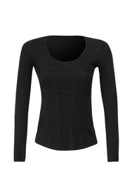 Long Sleeve Corset Top - Black