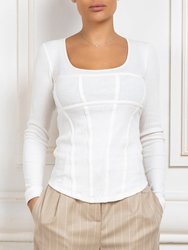 Long Sleeve Corset Top - White