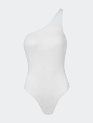 One Shoulder Crinkle Swimsuit - White