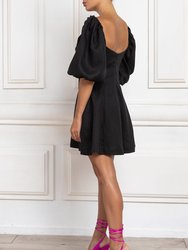 Puff Sleeve Linen Dress - Black
