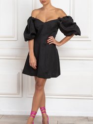 Puff Sleeve Linen Dress - Black