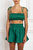 Spaghetti Strap Rushed Linen Crop Top - Green