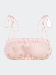 Spaghetti Strap Rushed Linen Crop Top - Pink - Pink