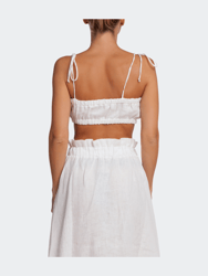 Spaghetti Strap Rushed Linen Crop Top - White