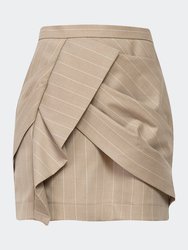 Twill Pleated Asymmetric Mini Skirt - Brown