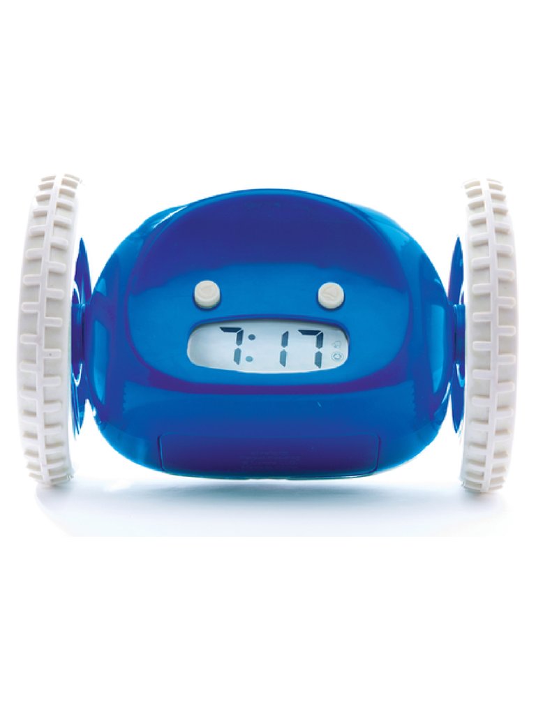 Clocky Alarm Clock on Wheels |Extra Loud for Heavy Sleeper (Adult or Kid Bed-Room Robot Clockie) Funny, Rolling, Run-away, Moving, Jumping - Navy