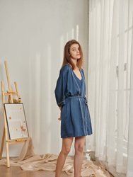 Counting Stars Embroidered Vegan Silk Kimono - Blue Mirage