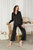 Lace Trimmed Silk Satin Pajama Set - Black - Black