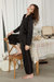 Lace Trimmed Silk Satin Pajama Set - Black