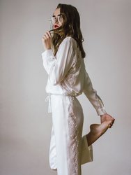 Lace-Trimmed Silk Satin Pajamas