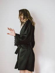 Lace-Trimmed Silk Satin Robe - Black