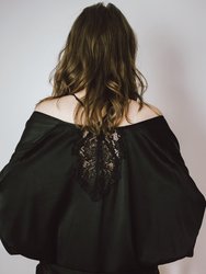 Lace-Trimmed Silk Satin Robe - Black