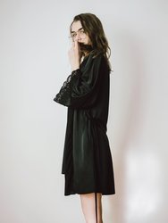 Lace-Trimmed Silk Satin Robe - Black