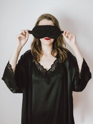 Lace-Trimmed Silk Satin Robe - Black