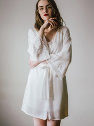 Lace-Trimmed Silk Satin Robe - White