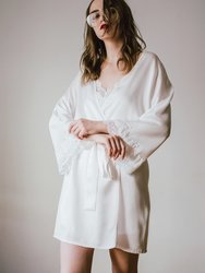Lace-Trimmed Silk Satin Robe - White - White