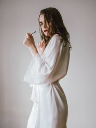 Lace-Trimmed Silk Satin Robe - White