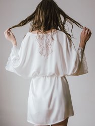 Lace-Trimmed Silk Satin Robe - White