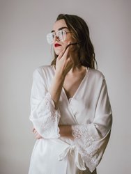 Lace-Trimmed Silk Satin Robe - White