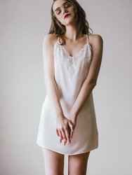 Lace-Trimmed Silk Satin Slip Dress - White