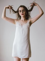 Lace-Trimmed Silk Satin Slip Dress - White