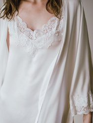 Lace-Trimmed Silk Satin Slip Dress - White - White