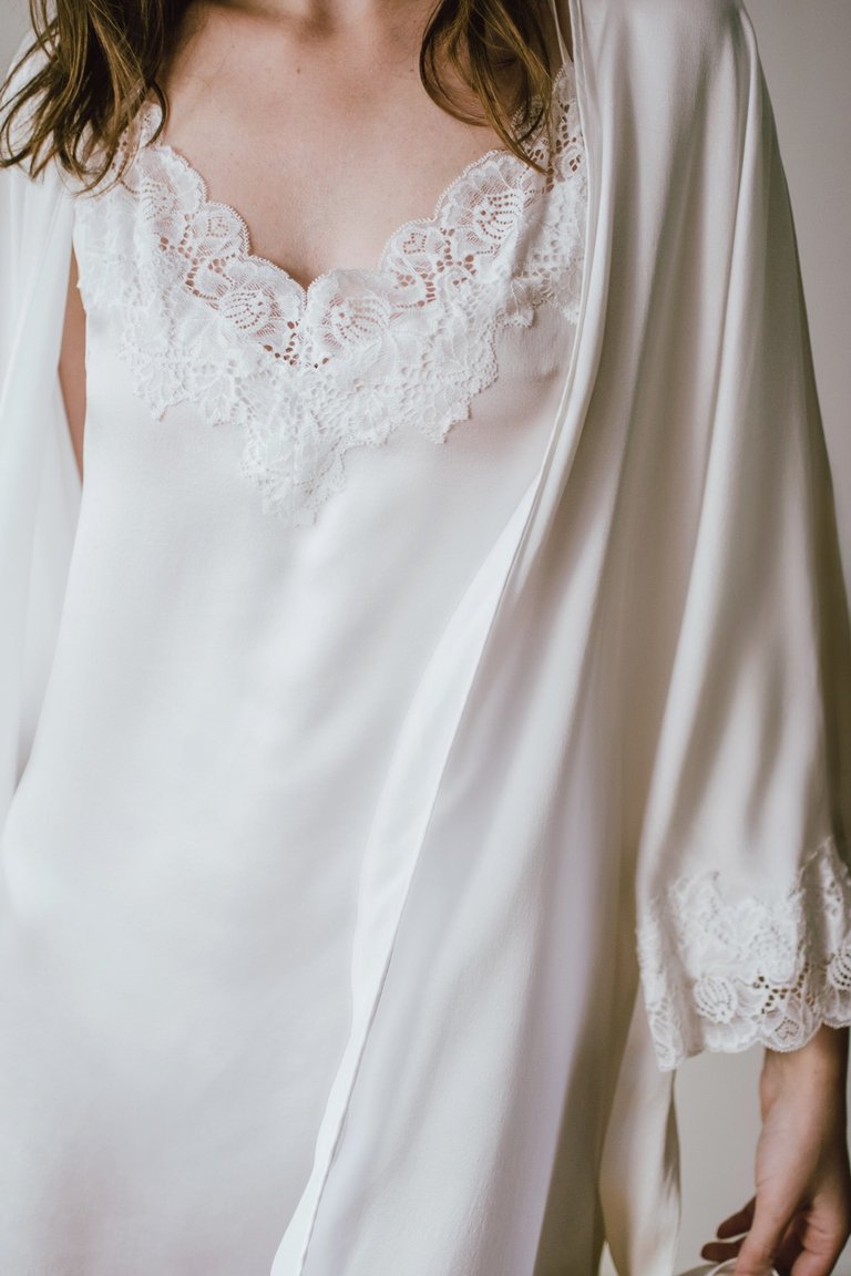 Lace-Trimmed Silk Satin Slip Dress - White - White