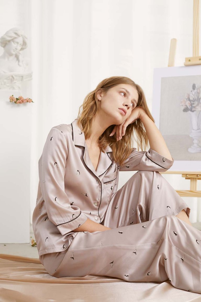 Self In Naked Printed Silk Satin Pajama Set - Self in Naked Print