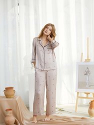 Self In Naked Printed Silk Satin Pajama Set