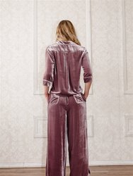 Silk Velvet Double Breasted Pajama Top - Mauve Sea Fog