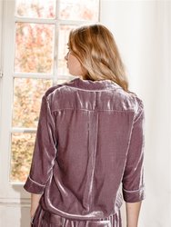 Silk Velvet Double Breasted Pajama Top - Mauve Sea Fog