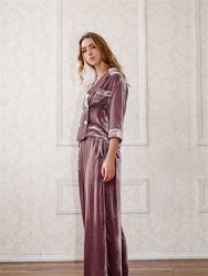 Silk Velvet Double Breasted Pajama Top - Mauve Sea Fog