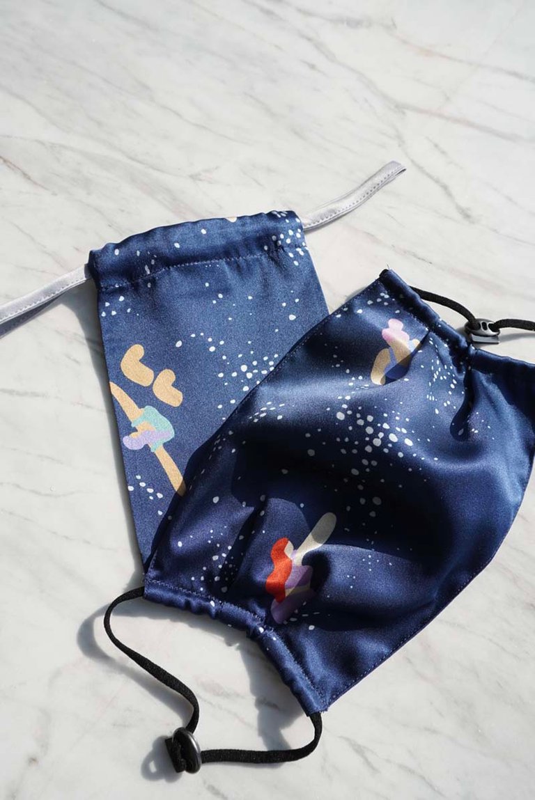 Sky Swim Printed Silk-Satin Face Mask - Sky Swim Printed