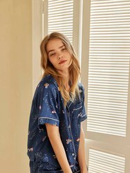 Sky Swim Printed Silk-Satin Shirt And Shorts Set