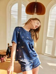 Sky Swim Printed Silk-Satin T-Shirt