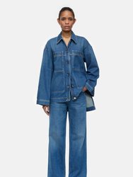 Denim Overshirt With Sidelong Straps Mid Blue - Mid Blue