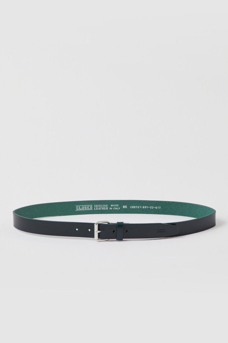 Leather Belt With Metal Dark Jade - Dark Jade
