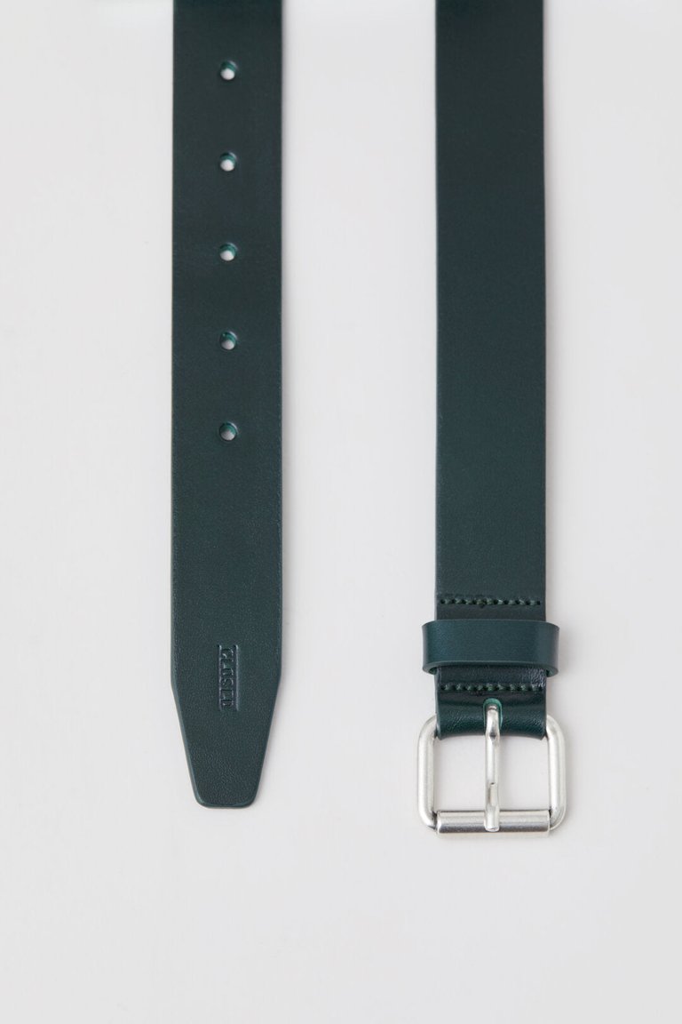 Leather Belt With Metal - Dark Jade