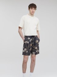 Shorts With Flower Print - Black Floral