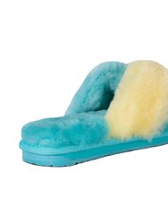 Ladies Duo-Tone Emma Sheepskin Slipper -  Blue/Yellow